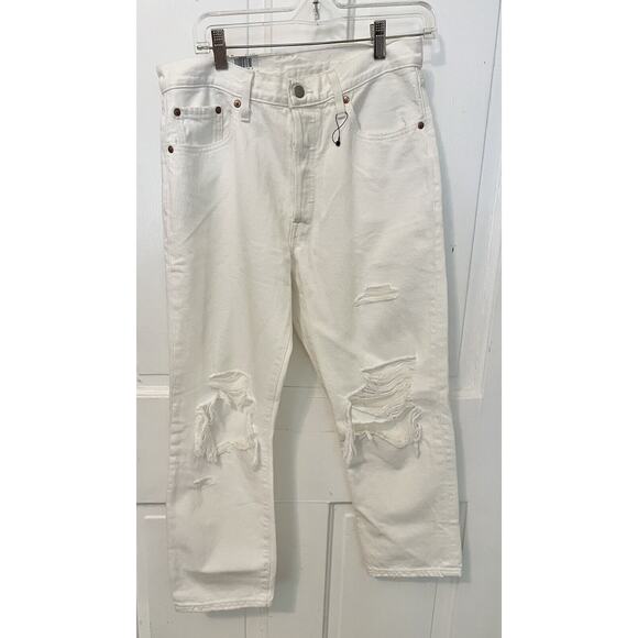 White Levi’s Jeans BIG E New w/Tags High Rise-Straight Leg Button Fly 28x26 - Picture 6 of 8